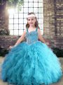 Perfect Sleeveless Lace Up Floor Length Beading and Ruffles Kids Pageant Dress