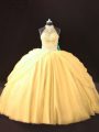 Gold Sleeveless Beading and Pick Ups Floor Length Quinceanera Dress