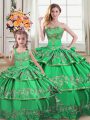 Charming Green Sleeveless Floor Length Ruffled Layers Lace Up Quince Ball Gowns