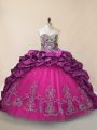Pretty Purple Sleeveless Taffeta and Tulle Brush Train Lace Up Quinceanera Gown for Sweet 16 and Quinceanera
