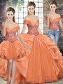 Hot Selling Beading and Ruffles 15 Quinceanera Dress Orange Lace Up Sleeveless Floor Length