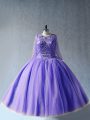 Floor Length Lace Up Vestidos de Quinceanera Lavender for Sweet 16 and Quinceanera with Beading