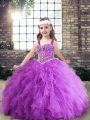 Lovely Floor Length Ball Gowns Sleeveless Purple Little Girls Pageant Gowns Lace Up