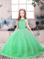 Floor Length Backless Little Girls Pageant Dress Wholesale Green for Party and Wedding Party with Lace and Appliques