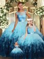 Colorful Sleeveless Backless Floor Length Lace and Ruffles Sweet 16 Quinceanera Dress