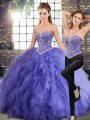 Lavender Two Pieces Tulle Sweetheart Sleeveless Beading and Ruffles Floor Length Lace Up Quinceanera Gown