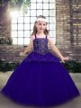 Purple Lace Up Straps Beading Pageant Gowns For Girls Tulle Sleeveless