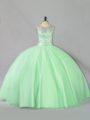 Flare Ball Gowns Ball Gown Prom Dress Apple Green Scoop Tulle Sleeveless Floor Length Lace Up