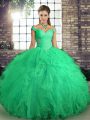 Exquisite Tulle Sleeveless Floor Length Quinceanera Gowns and Beading and Ruffles
