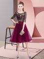 Fuchsia Scoop Neckline Embroidery Vestidos de Damas Half Sleeves Lace Up