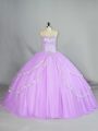 High End Lavender Ball Gowns Tulle Sweetheart Sleeveless Appliques Lace Up Quinceanera Gowns