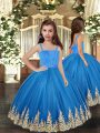Best Tulle Straps Sleeveless Lace Up Embroidery Little Girl Pageant Gowns in Baby Blue