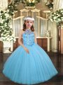 Graceful Aqua Blue Sleeveless Beading Floor Length Little Girl Pageant Gowns
