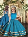 Hot Selling Teal Sleeveless Ruffled Layers Floor Length Kids Pageant Dress