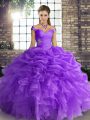 Pretty Floor Length Lavender Sweet 16 Quinceanera Dress Off The Shoulder Sleeveless Lace Up