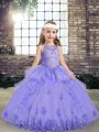 Lovely Lavender Scoop Neckline Beading and Appliques Pageant Gowns For Girls Sleeveless Lace Up