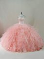 Eye-catching Peach Quinceanera Gowns Sweet 16 and Quinceanera with Beading and Ruffles Scoop Sleeveless Lace Up