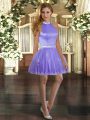 Stylish Lavender Ball Gowns Beading and Appliques Homecoming Dress Backless Tulle Sleeveless Mini Length