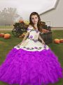 High Quality Purple Ball Gowns Straps Sleeveless Organza Floor Length Lace Up Beading and Ruffles Little Girl Pageant Dress