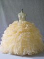 Elegant Organza Strapless Sleeveless Lace Up Beading and Ruffles and Pick Ups 15th Birthday Dress in Gold