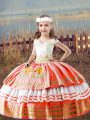 Fashion Orange Red Ball Gowns Off The Shoulder Sleeveless Satin Floor Length Lace Up Embroidery Kids Pageant Dress