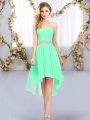 Graceful Green Empire Belt Court Dresses for Sweet 16 Lace Up Chiffon Sleeveless High Low