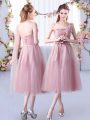 One Shoulder Sleeveless Lace Up Bridesmaid Dress Pink Tulle
