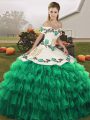 Turquoise Sweet 16 Dresses Military Ball and Sweet 16 and Quinceanera with Embroidery and Ruffled Layers Off The Shoulder Sleeveless Lace Up