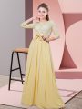 Elegant Empire Bridesmaids Dress Gold Scoop Chiffon 3 4 Length Sleeve Floor Length Side Zipper