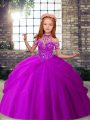 Gorgeous Purple Sleeveless Beading Floor Length Little Girls Pageant Dress Wholesale