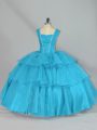 Aqua Blue Lace Up Sweet 16 Dress Beading and Ruffled Layers Sleeveless Floor Length