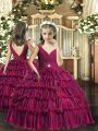 Hot Sale Floor Length Ball Gowns Sleeveless Fuchsia Little Girl Pageant Dress Backless