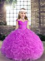 Elegant Floor Length Lilac Pageant Gowns For Girls Straps Sleeveless Lace Up