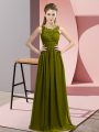 Olive Green Chiffon Zipper Scoop Sleeveless Floor Length Bridesmaids Dress Beading and Appliques