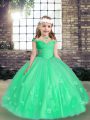 Floor Length Green Kids Pageant Dress Straps Sleeveless Lace Up
