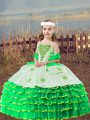Eye-catching Green Organza Lace Up Glitz Pageant Dress Sleeveless Floor Length Beading and Embroidery and Ruffled Layers
