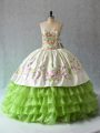 Comfortable Ruffled Layers Quinceanera Dresses Green Lace Up Sleeveless Floor Length