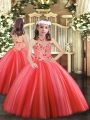 Halter Top Sleeveless Tulle Child Pageant Dress Appliques Lace Up