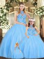 Nice Sleeveless Lace Up Floor Length Embroidery Quinceanera Gowns
