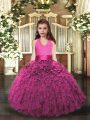 Custom Design Hot Pink Little Girls Pageant Dress Wholesale Party and Sweet 16 and Wedding Party with Ruffles Halter Top Sleeveless Lace Up