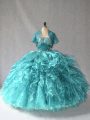 Organza Strapless Sleeveless Lace Up Beading Sweet 16 Dress in Turquoise