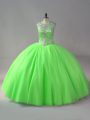 Top Selling Ball Gowns Beading Quinceanera Dress Lace Up Tulle Sleeveless Floor Length