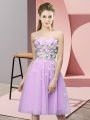 Shining Appliques Damas Dress Lilac Lace Up Sleeveless Knee Length