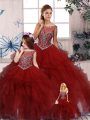 Clearance Sleeveless Organza Floor Length Zipper Quinceanera Dress in Burgundy with Beading and Ruffles