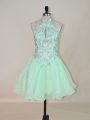 Flare Apple Green Sleeveless Mini Length Beading Lace Up Homecoming Dress