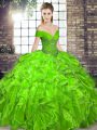 Off The Shoulder Sleeveless Organza Quinceanera Dress Beading and Ruffles Lace Up