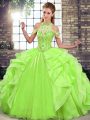 Lace Up 15 Quinceanera Dress Beading and Ruffles Sleeveless Floor Length