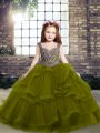 Olive Green Straps Lace Up Beading and Ruffles Pageant Dress for Teens Sleeveless