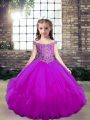 Glorious Floor Length Lace Up Pageant Dresses Fuchsia for Party and Wedding Party with Beading
