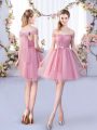 Affordable Pink Bridesmaid Dresses Wedding Party with Belt Off The Shoulder Sleeveless Lace Up